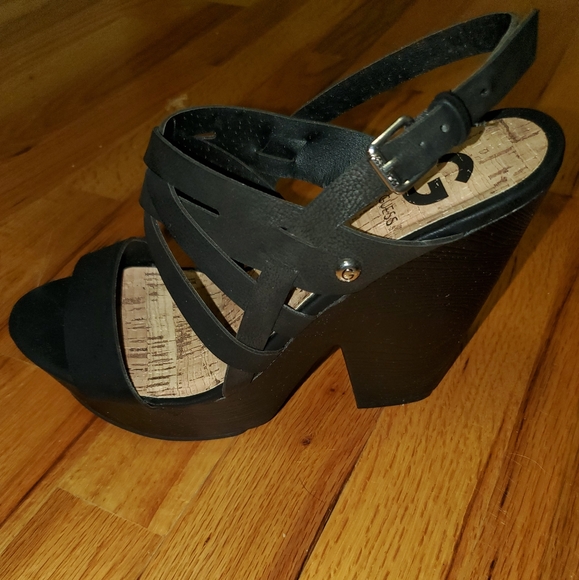 Guess Black Thick Cross Strap Open Toed Heel - Picture 2 of 5
